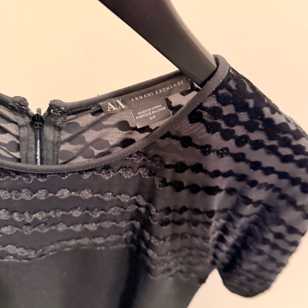 A|X Black Dress With a Mesh and Velvet-Textured Upper Panel | LIKE NEW - Picture 3 of 3